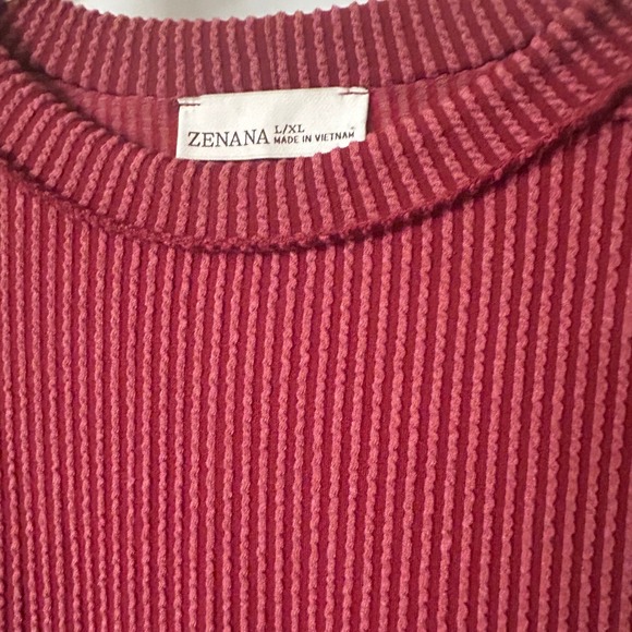 Zenana Womens Large/XLarge Red‎ Waffle Knit Long Sleeve Tunic Top Relaxed Fit - Picture 3 of 8